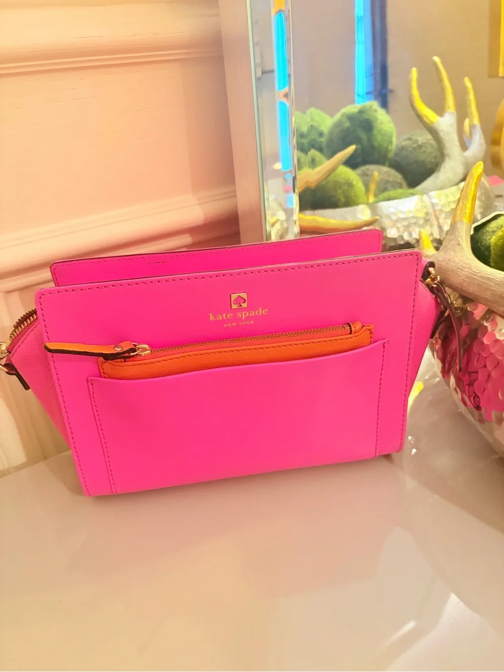 kate spade pink and orange  Leila triple gusset crossbody bag